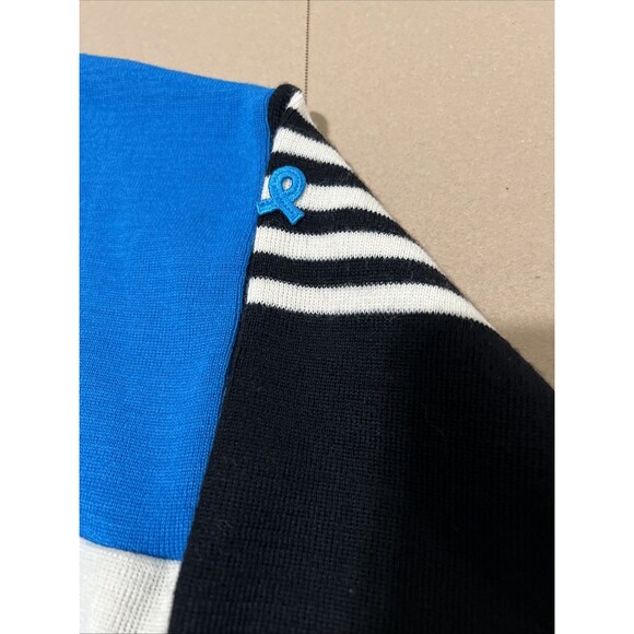 Demetre Vintage Virgin Wool 1/4 Zip Sweater Black Blue White Striped Mens M - Picture 3 of 7
